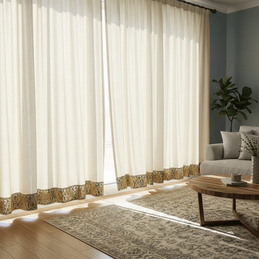 筆者作成イメージ：カーテンが床から5cm浮くと短すぎ？