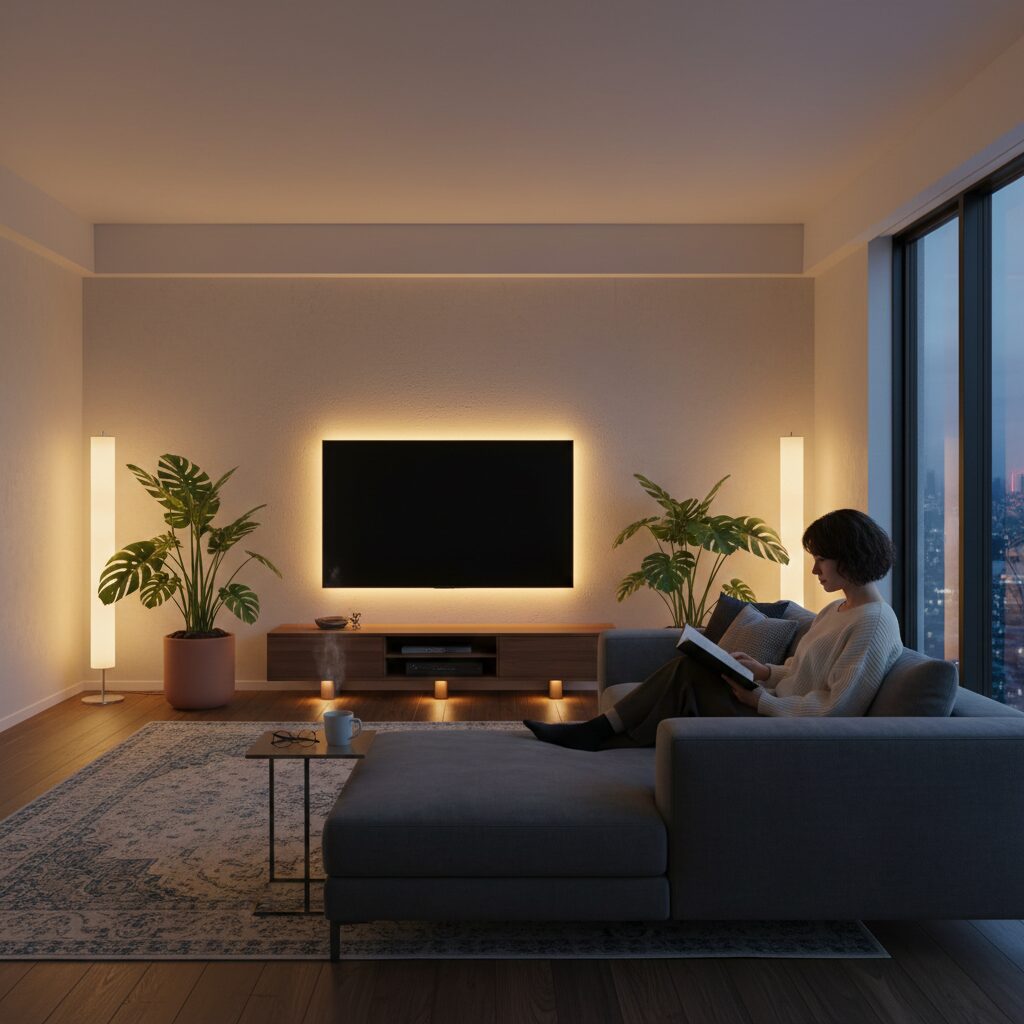 筆者作成イメージ：リビングの重心を下げる間接照明