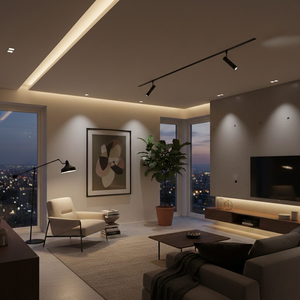 筆者作成イメージ：一室多灯配置で生まれる空間の奥行き