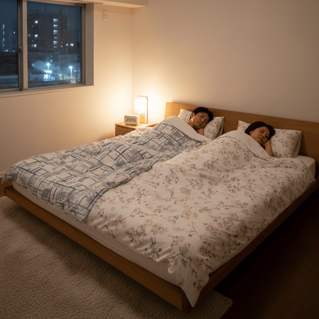 筆者作成イメージ：掛け布団は別々がおすすめ！北欧式快眠術