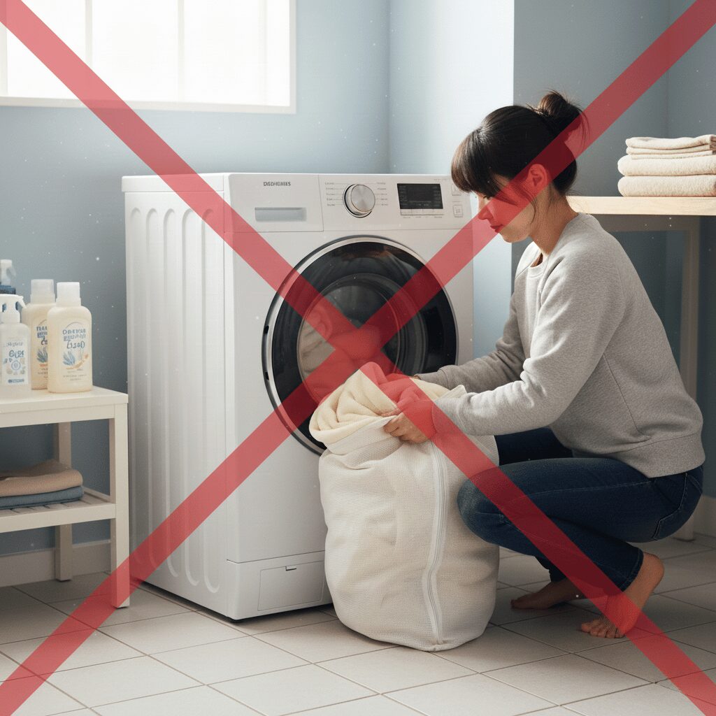 筆者作成イメージ：洗濯ネットに入れないのが乾かすコツ