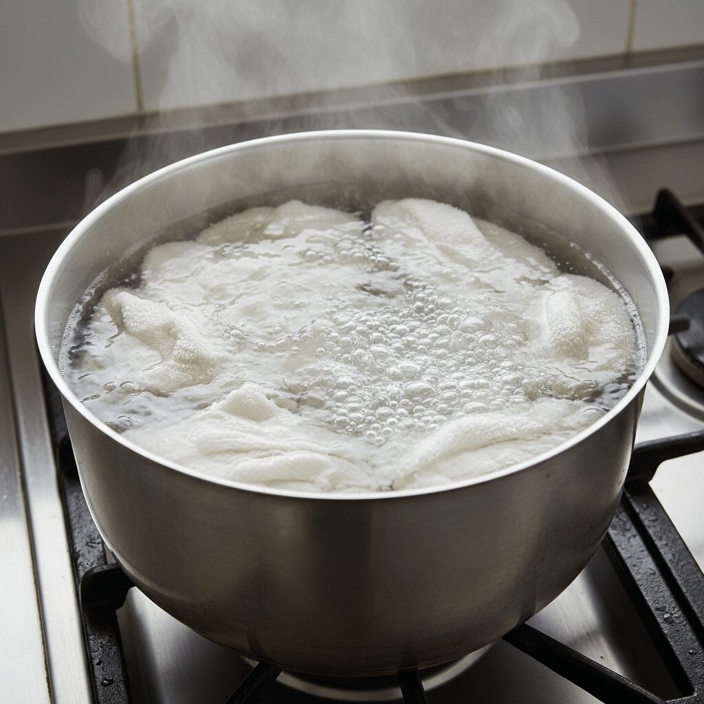 筆者作成イメージ：煮沸消毒と洗濯で菌をリセットする