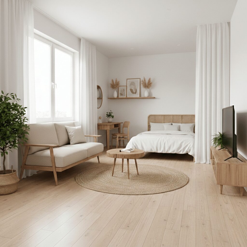 筆者作成イメージ：狭いワンルームを広く見せる余白の技術