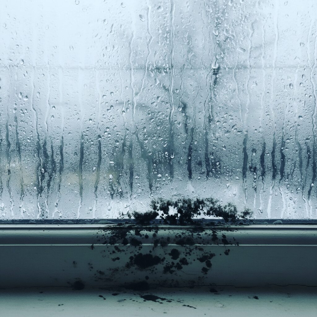 筆者作成イメージ：結露によるカビ発生と部屋へのダメージ