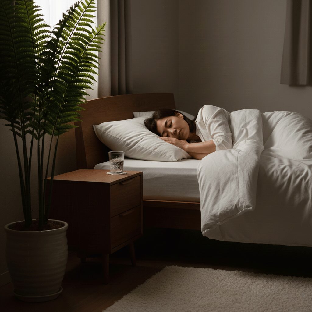 筆者作成イメージ：観葉植物やコップの水での加湿効果