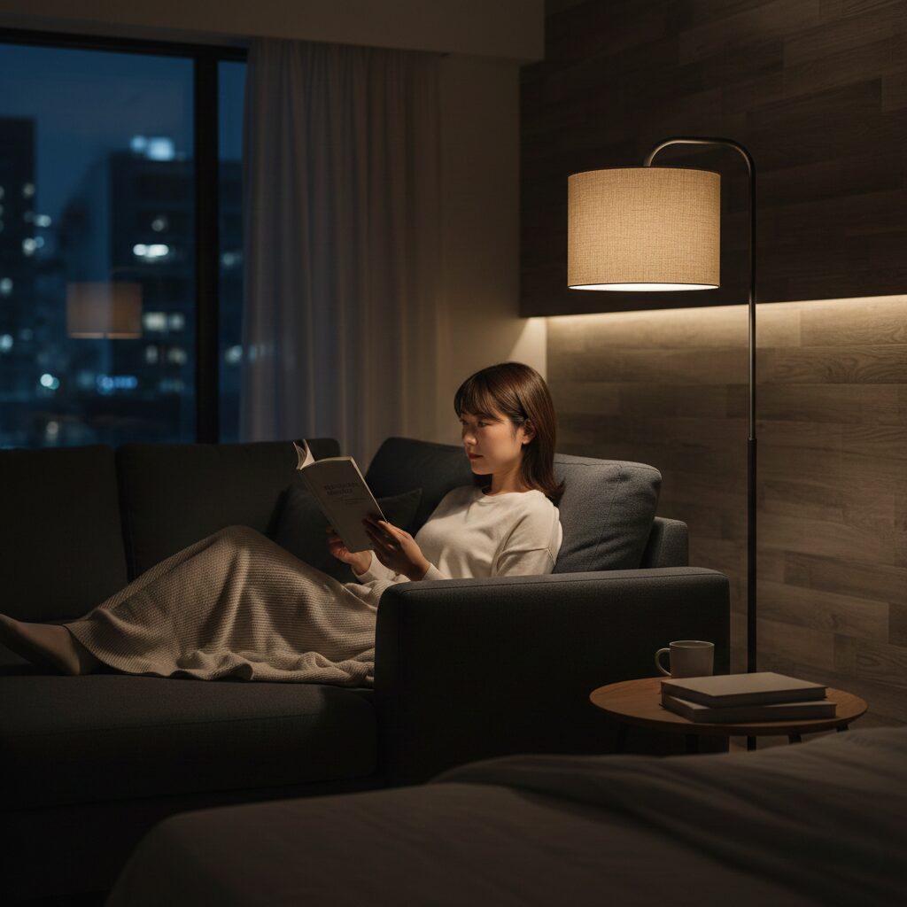 筆者作成イメージ：読書灯として使うフロアライトの高さ