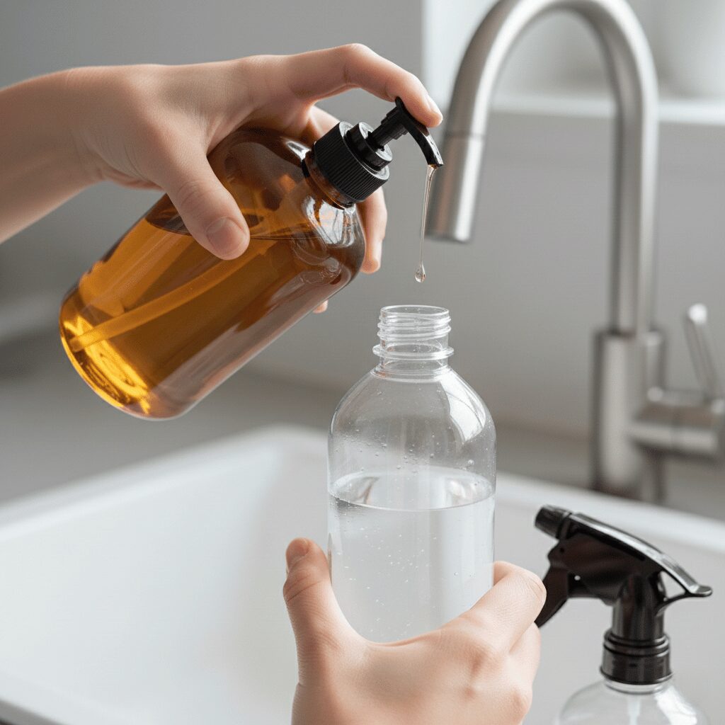 筆者作成イメージ：食器用洗剤で代用する結露防止スプレーの作り方