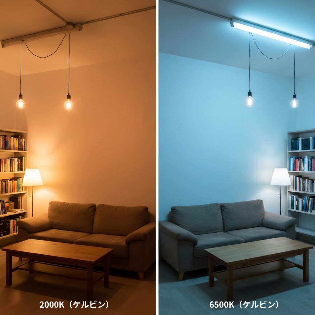 筆者作成イメージ：リラックスできる電球色のケルビン値